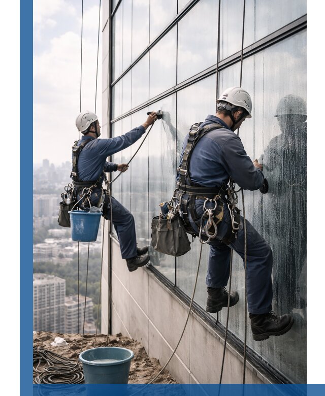 Профессиональная мойка фасадных окон альпинистами в Новоуральске