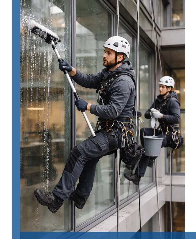 Профессиональная мойка витражей промышленными альпинистами в Новоуральске