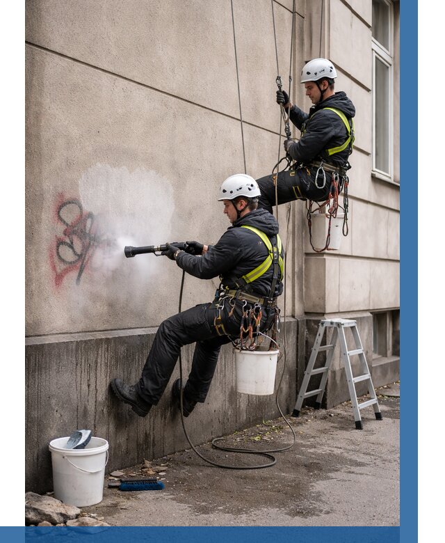 Удаление граффити с фасада в Новоуральске от 4594 р. | ВЫСОТНИК-Нву