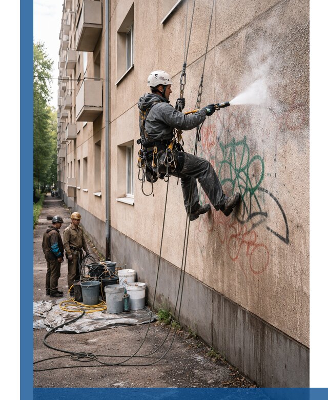 Удаление граффити с фасада в Новоуральске без следов и повреждений