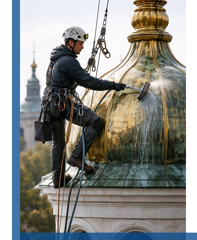 Профессиональная мойка куполов и шпилей высотными альпинистами в Новоуральске
