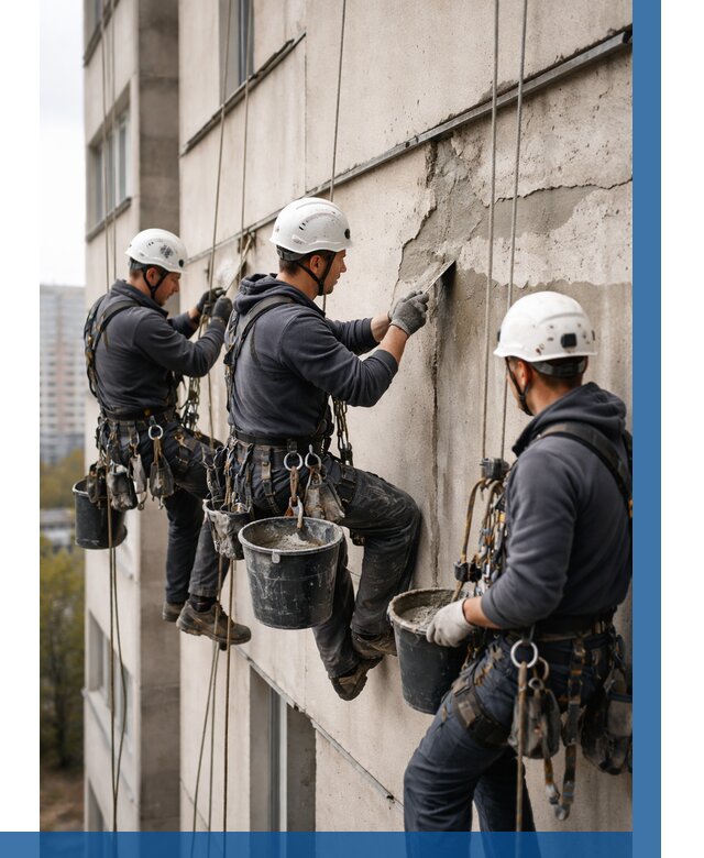 Ремонт бетонных элементов фасада в Новоуральске от 2552 р. | ВЫСОТНИК-Нву