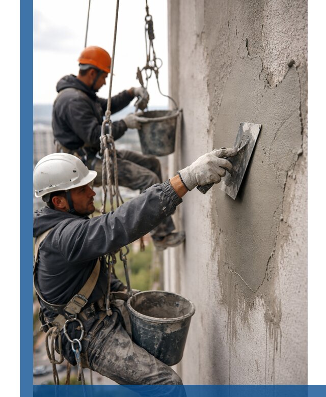 Штукатурка фасада на высоте в Новоуральске профессиональные работы