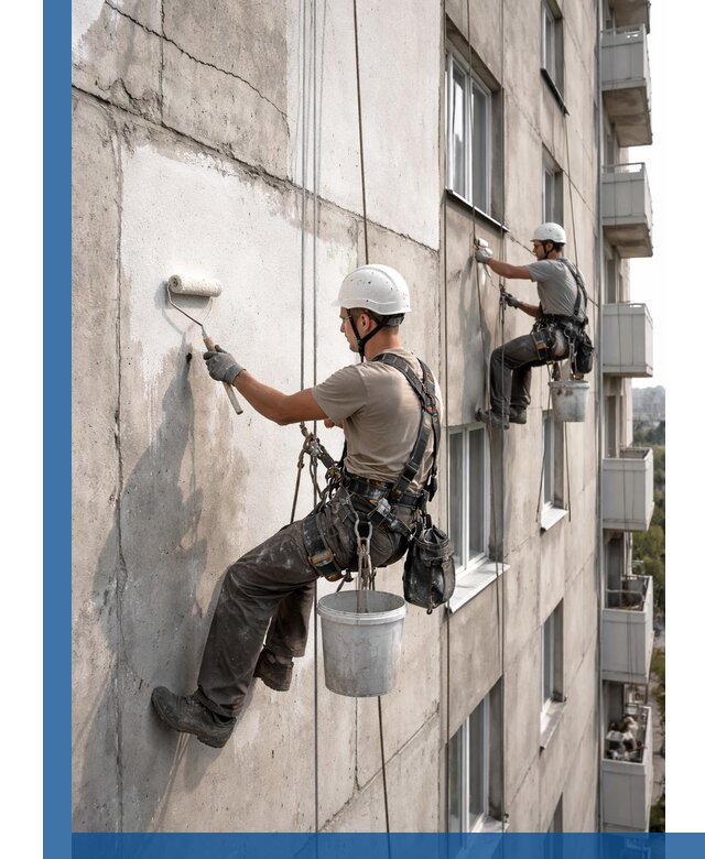 Покраска бетонного фасада в Новоуральске для жилых и промышленных объектов