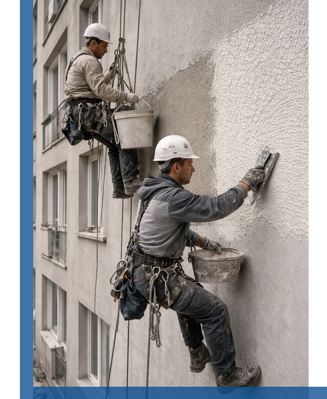 Нанесение декоративной штукатурки короед на фасад в Новоуральске