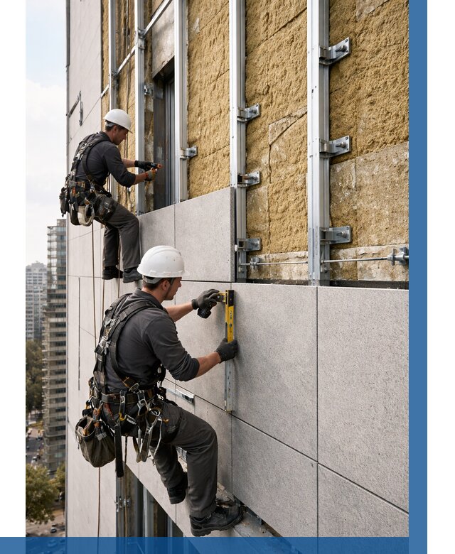 Монтаж вентилируемого фасада в Новоуральске от 3573 р. | ВЫСОТНИК-Нву