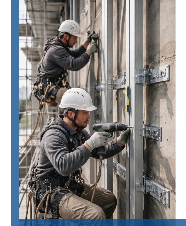 Монтаж и крепление подсистемы вентфасада в Новоуральске