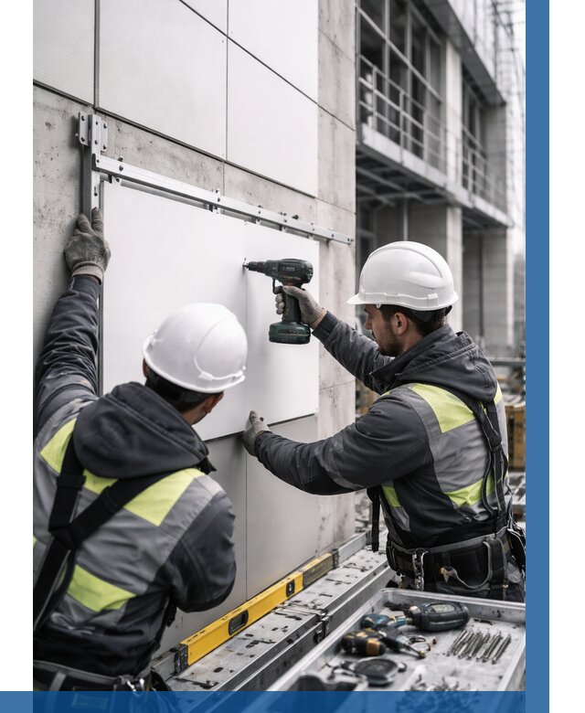 Монтаж композитных панелей фасада в Новоуральске от 2552 р. | ВЫСОТНИК-Нву