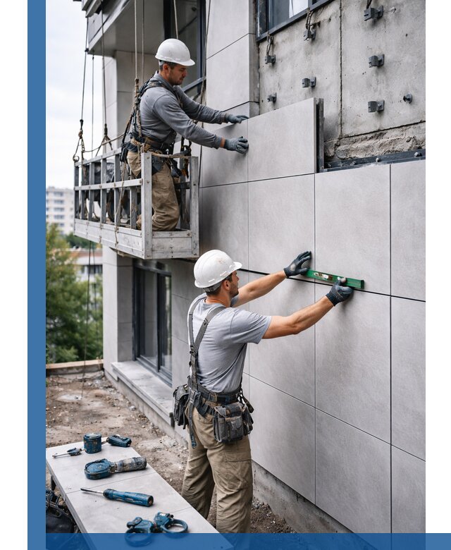 Монтаж керамогранита на фасад в Новоуральске под ключ с гарантией качества