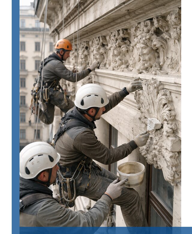 Реставрация фасадной лепнины с высотными работами в Новоуральске