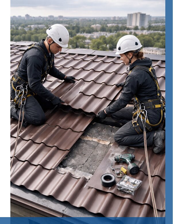 Ремонт металлочерепицы на крыше в Новоуральске от 919 р. | ВЫСОТНИК-Нву