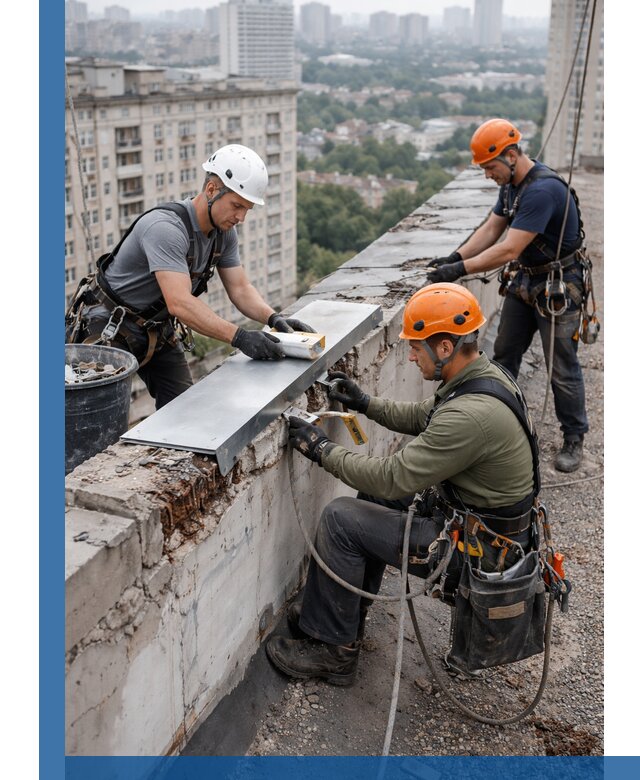 Ремонт парапета на кровле в Новоуральске, высотные работы с гарантией