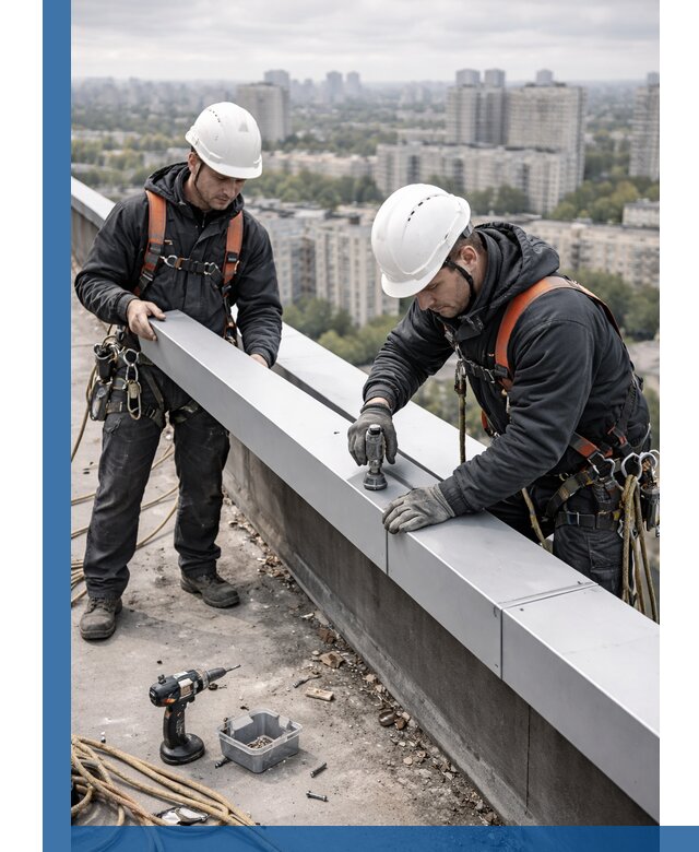 Монтаж парапетных крышек и ограждений кровли в Новоуральске