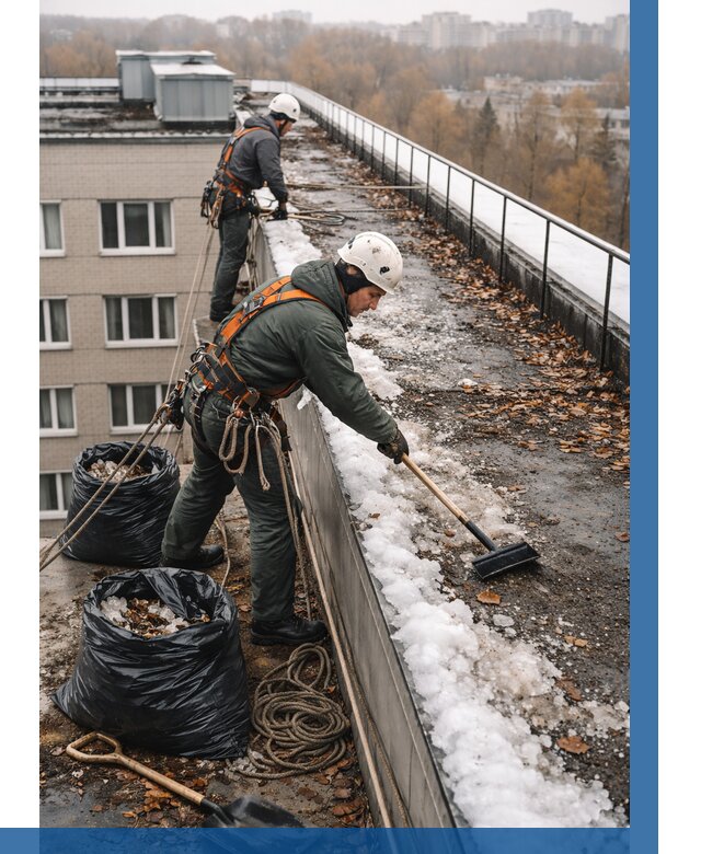 Очистка кровли по периметру в Новоуральске от 561 р. | ВЫСОТНИК-Нву