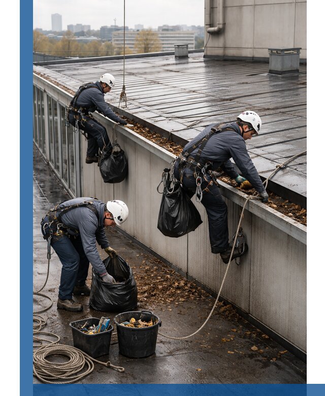Очистка кровли по периметру в Новоуральске силами промышленных альпинистов