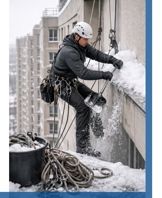 Очистка карнизов от снега в Новоуральске от 306 р. | ВЫСОТНИК-Нву