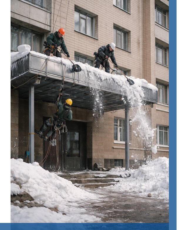 Очистка козырьков от снега в Новоуральске от 3573 р. | ВЫСОТНИК-Нву