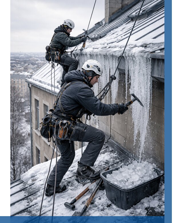 Удаление наледи с кровли в Новоуральске от 5614 р. | ВЫСОТНИК-Нву