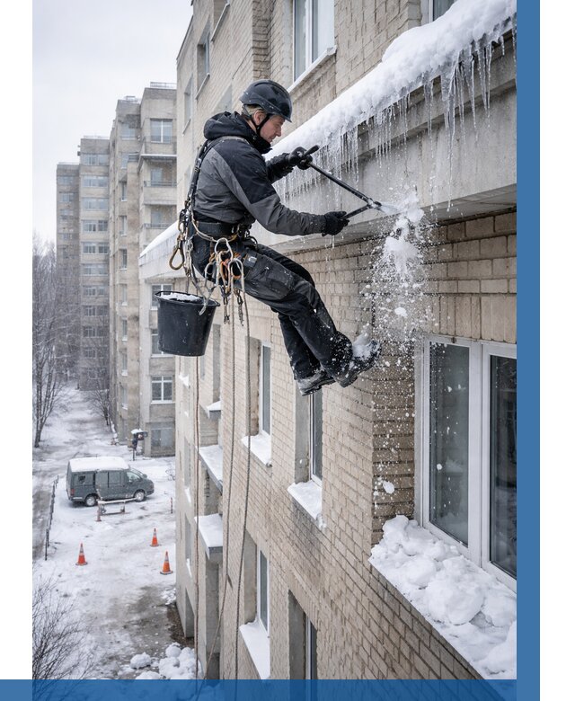 Удаление наледи с карнизов в Новоуральске от 357 р. | ВЫСОТНИК-Нву