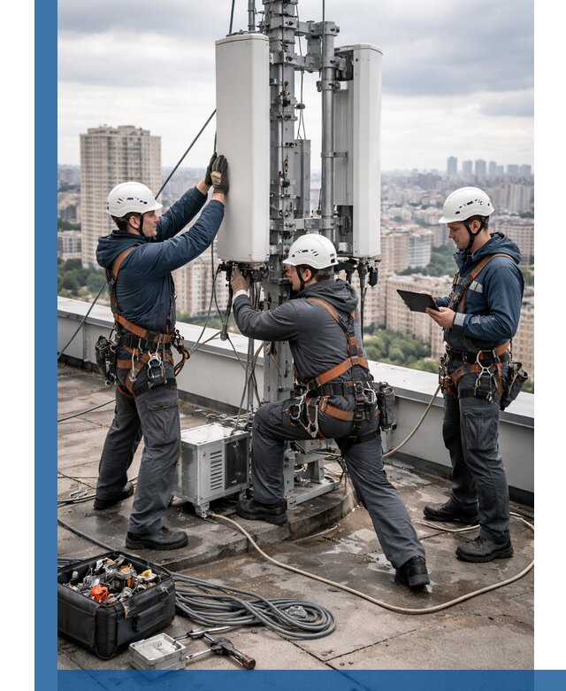 Монтаж антенн связи на крыше в Новоуральске с вводом в эксплуатацию