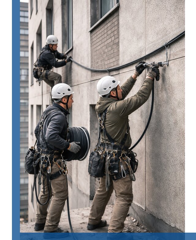 Прокладка кабеля по фасаду в Новоуральске, профессиональный монтаж