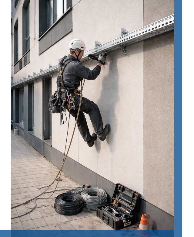 Монтаж кабельных лотков на фасаде в Новоуральске от 1225 р. | ВЫСОТНИК-Нву