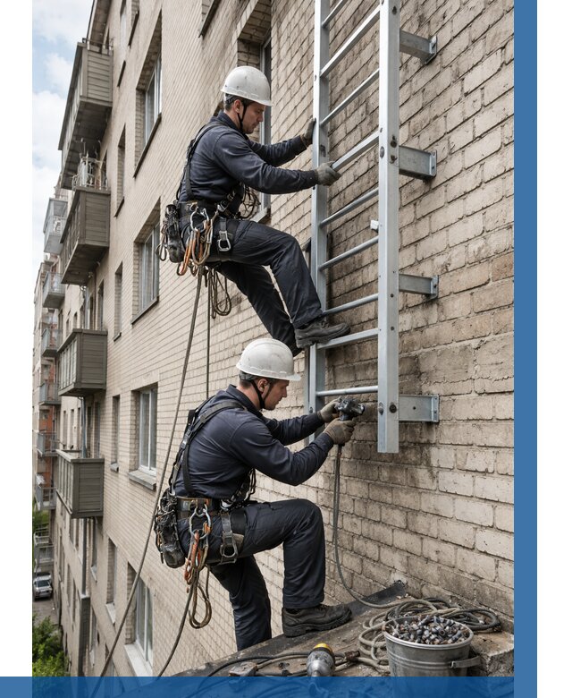 Монтаж пожарной лестницы в Новоуральске от 25520 р заказать у ВЫСОТНИК-Нву