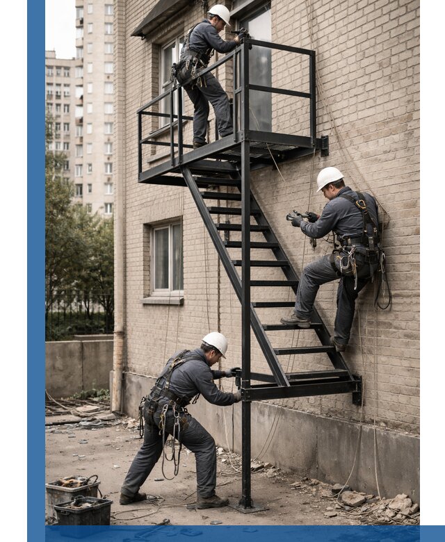 Монтаж пожарной лестницы в Новоуральске, установка и крепление