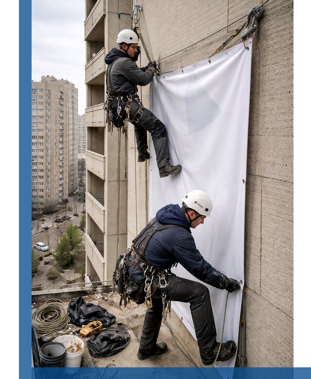 Профессиональный монтаж баннеров на фасаде в Новоуральске