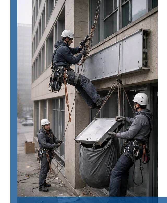 Демонтаж рекламной вывески с высотными работами в Новоуральске