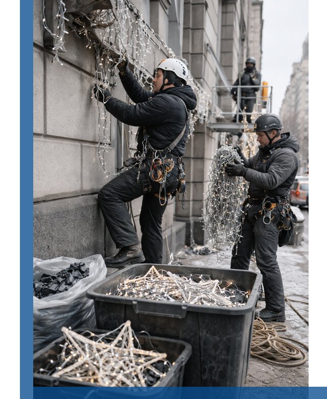 Демонтаж новогоднего оформления и гирлянд в Новоуральске