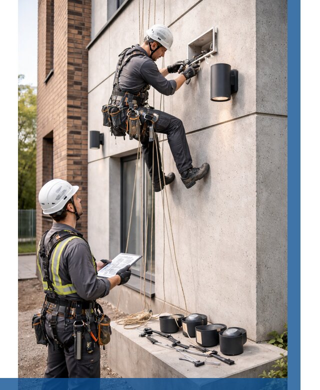 Монтаж фасадного освещения в Новоуральске от 2552 р. | ВЫСОТНИК-Нву