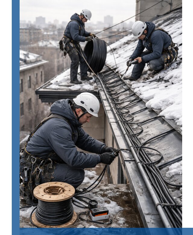 Монтаж греющего кабеля на кровле в Новоуральске под ключ
