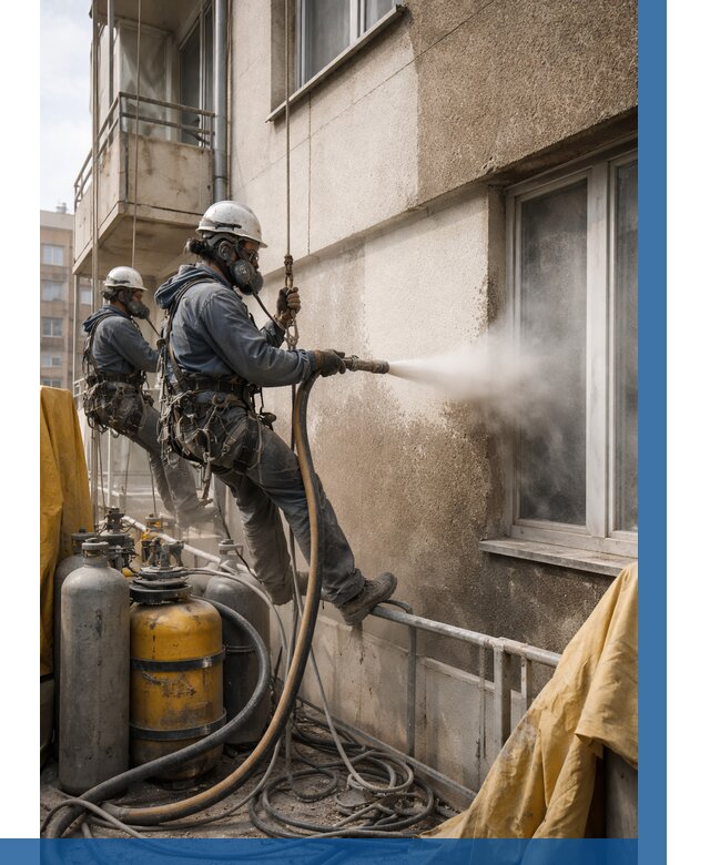 Пескоструйная очистка фасада в Новоуральске от 664 р. | ВЫСОТНИК-Нву