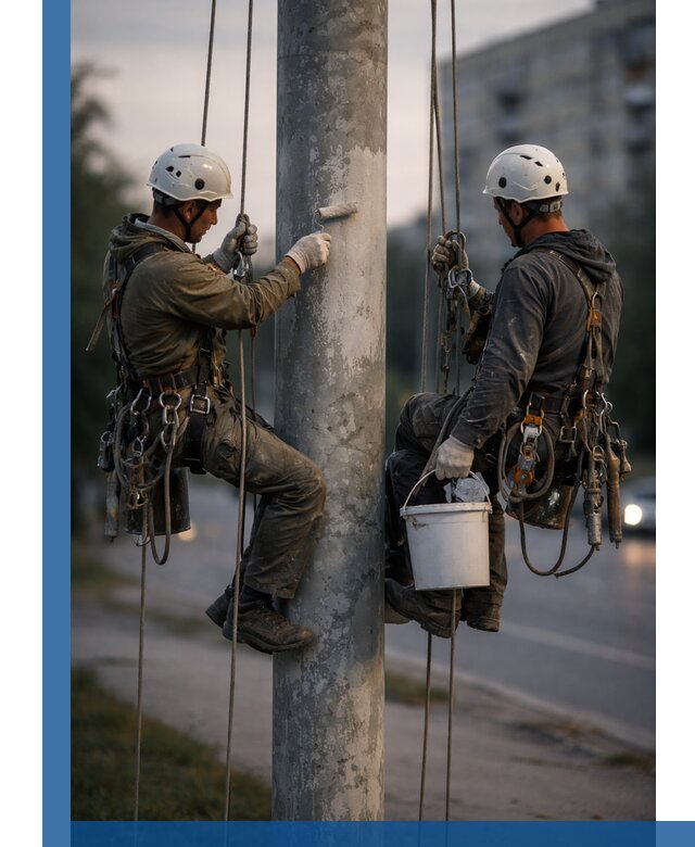Покраска опор освещения и антикоррозийная защита в Новоуральске