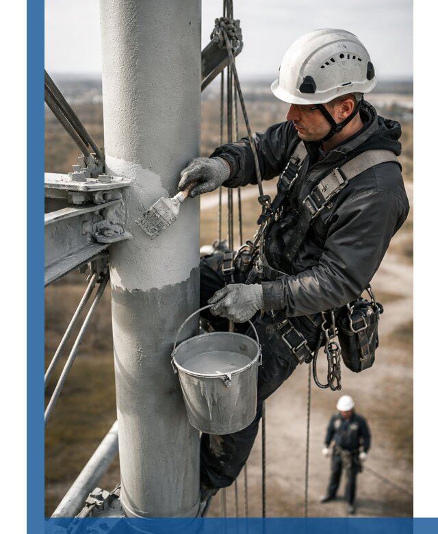 Покраска мачт связи в Новоуральске промышленными альпинистами