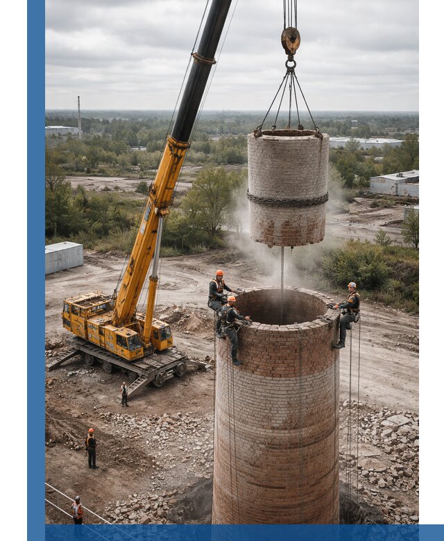 Демонтаж дымовой трубы в Новоуральске с гарантиями безопасности