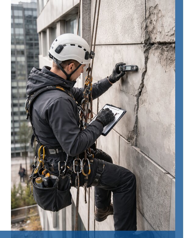 Обследование фасада альпинистами в Новоуральске от 122 р. | ВЫСОТНИК-Нву