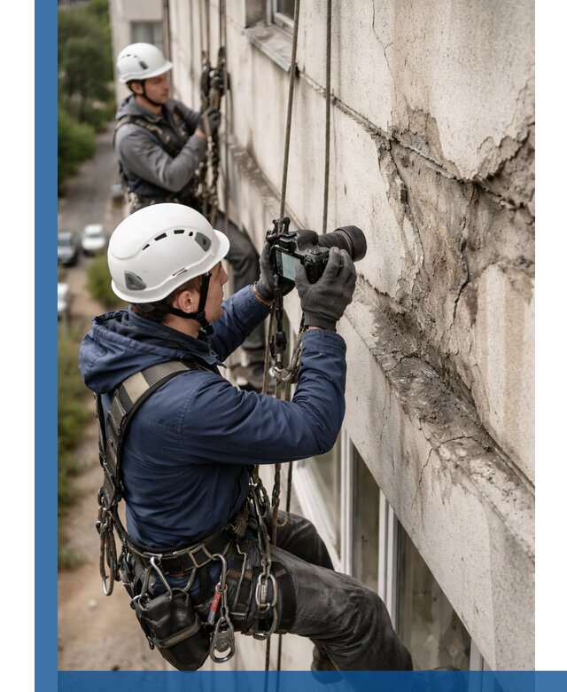 Фотофиксация дефектов фасада с высотной съемкой в Новоуральске
