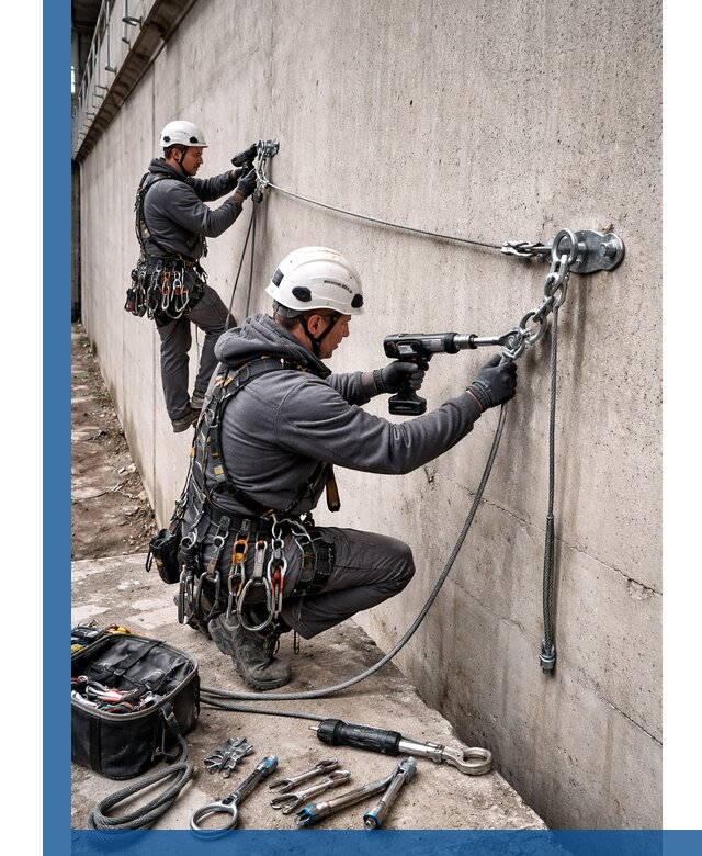 Монтаж анкерных линий высотной безопасности в Новоуральске