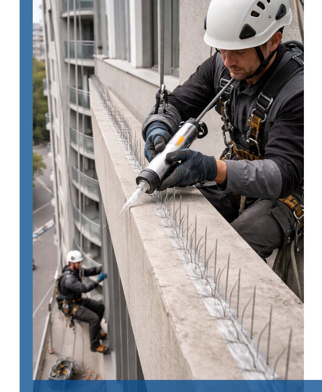 Установка шипов от птиц на фасадах и кровлях в Новоуральске